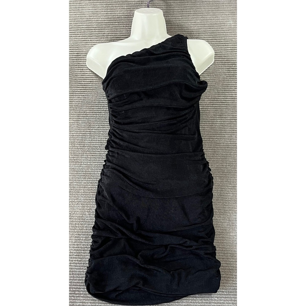 Lucy in the Sky Black One Shoulder Ruched Bodycon Mini Dress Womens Size M